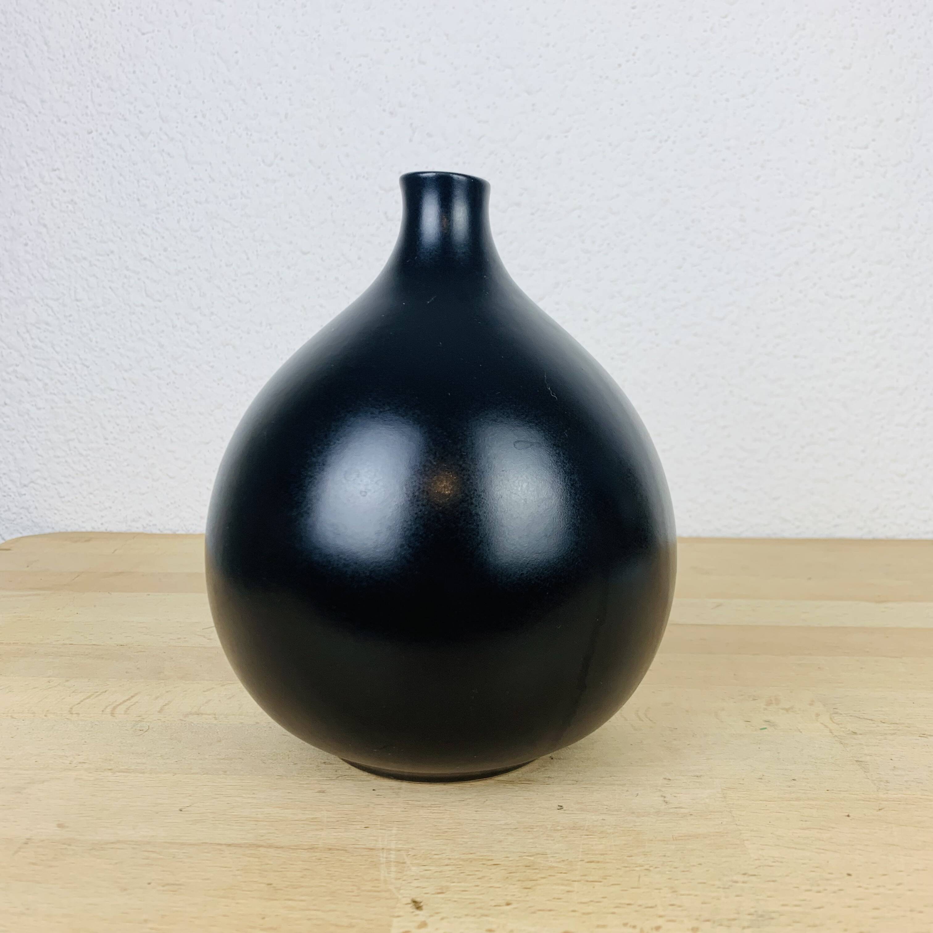 Vintage black ceramic fig vase