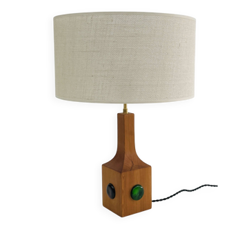 Swedish wooden lamp with glass paste cabochons, 1960s-70s