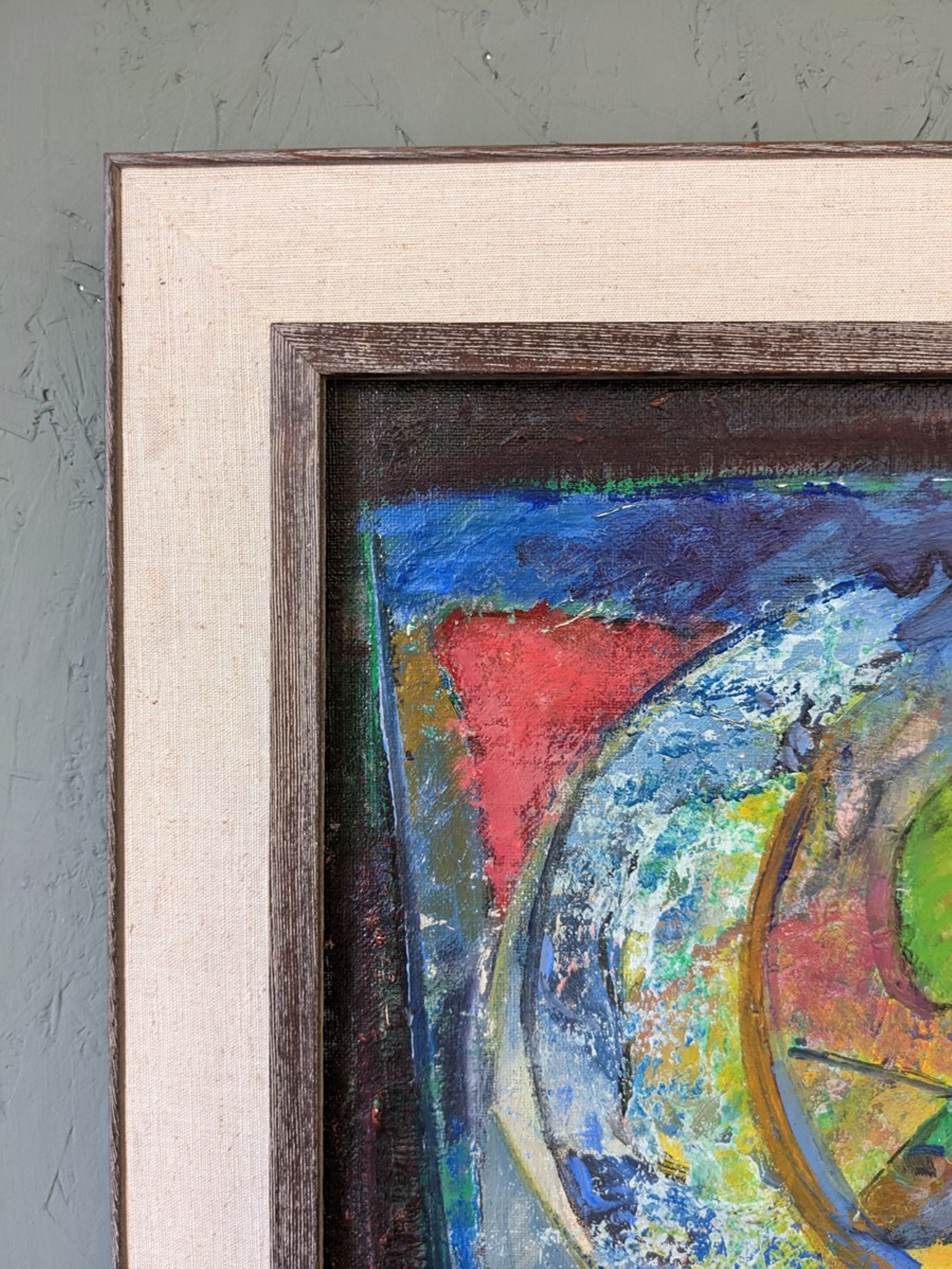 Mid-Century Modern Swedish "Fish & Fruit" Vintage Still Life Oil Painting, Framed