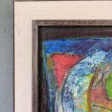 Mid-Century Modern Swedish "Fish & Fruit" Vintage Still Life Oil Painting, Framed