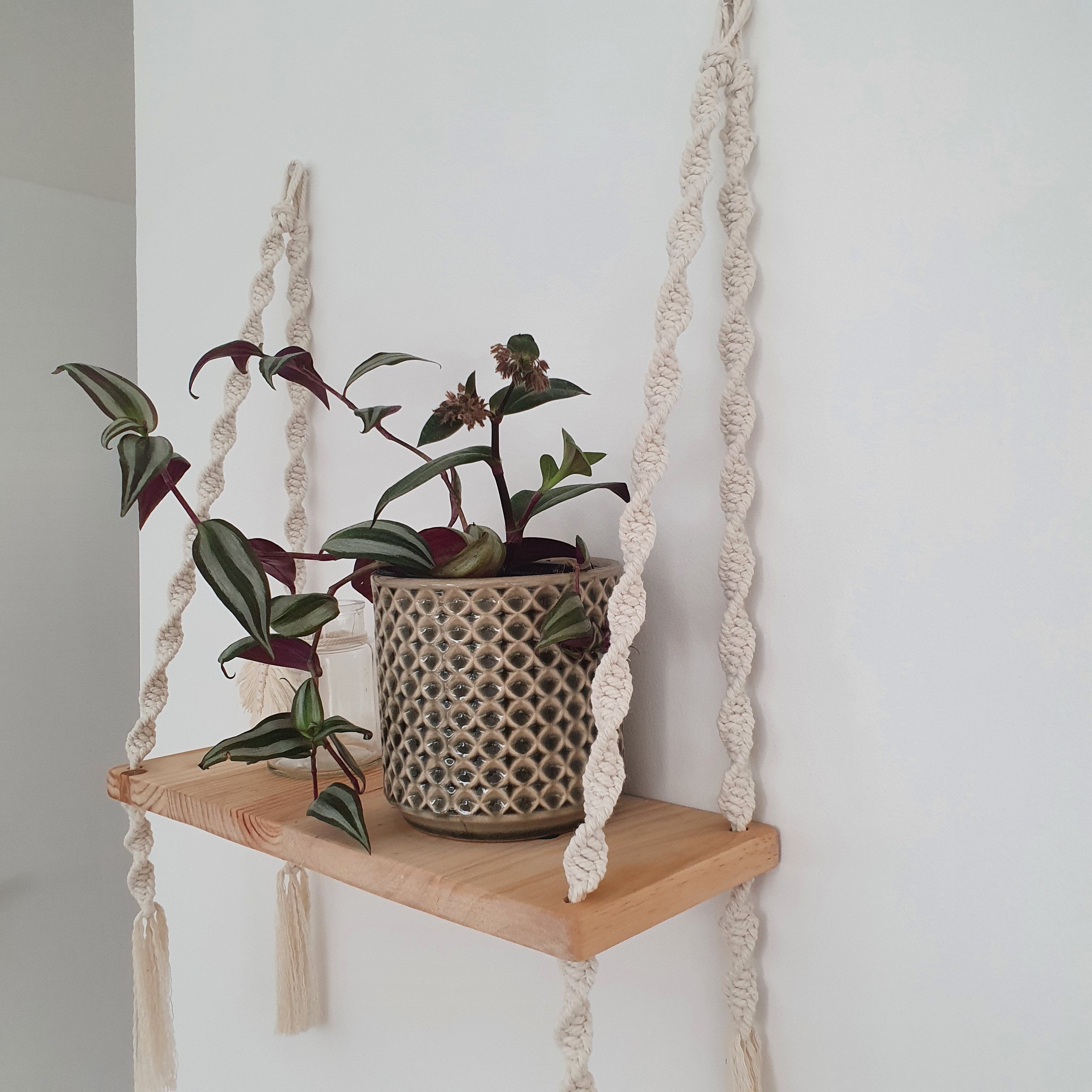 Étagère murale bois et corde de coton