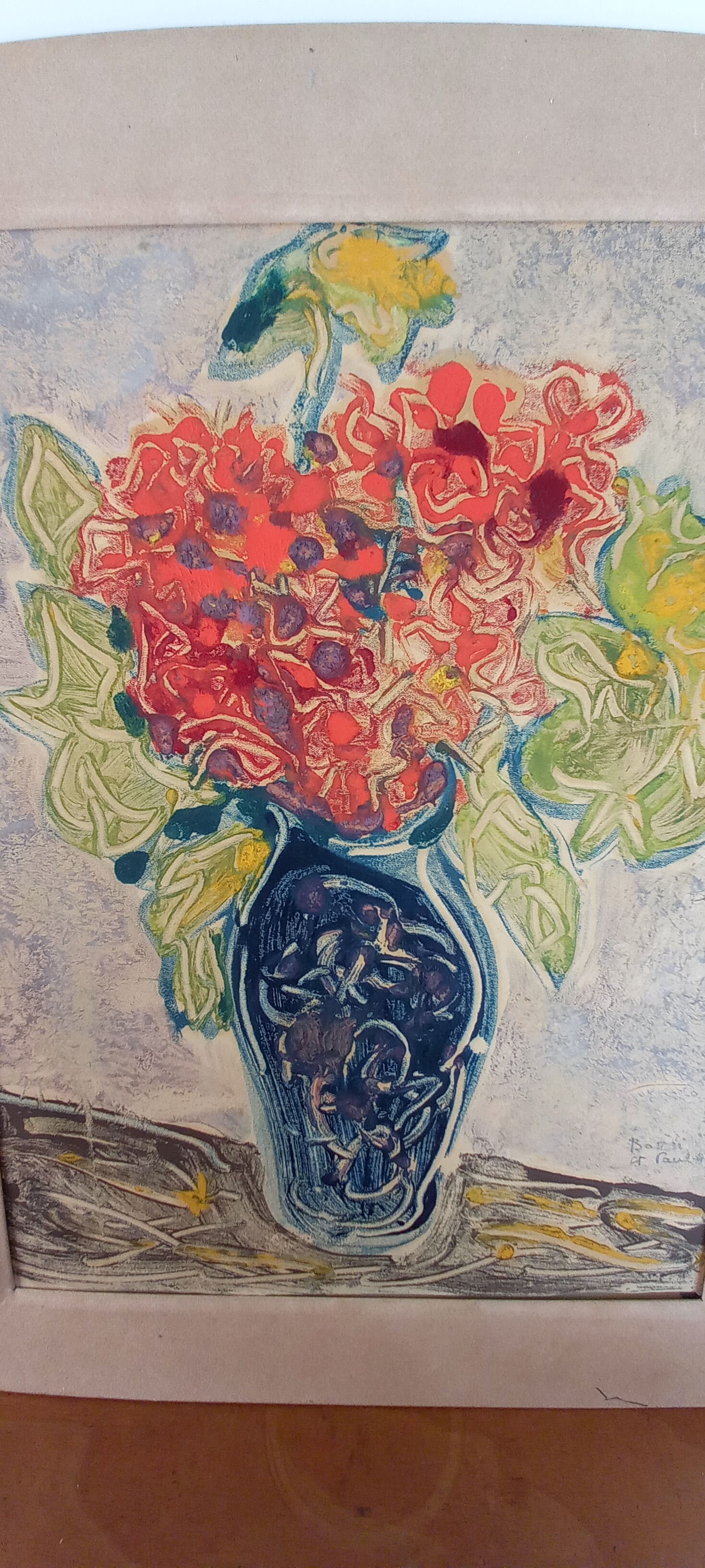 Painting by manfredo borsi. gouache. 1949. bouquet in blue vase