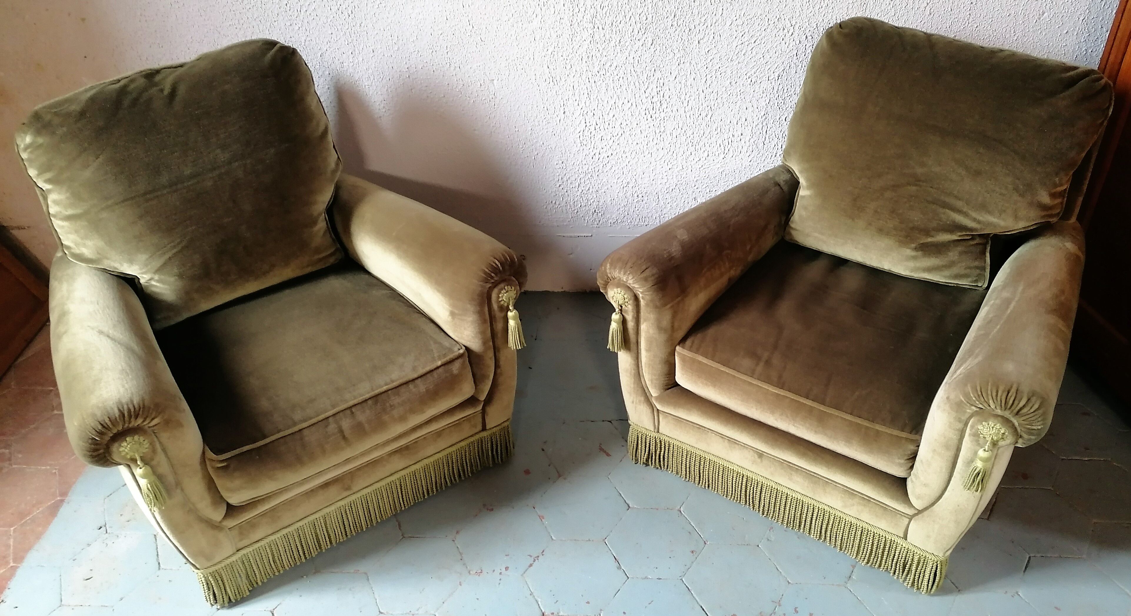 Paire de fauteuils en velours "Jean Roche "