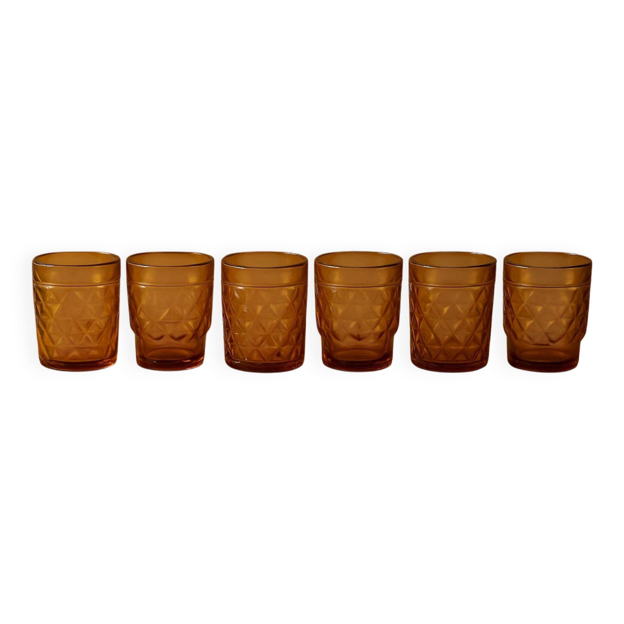 Set of 6 vintage Pernod amber glass glasses – H9 cm Ø7 cm – Bi collection