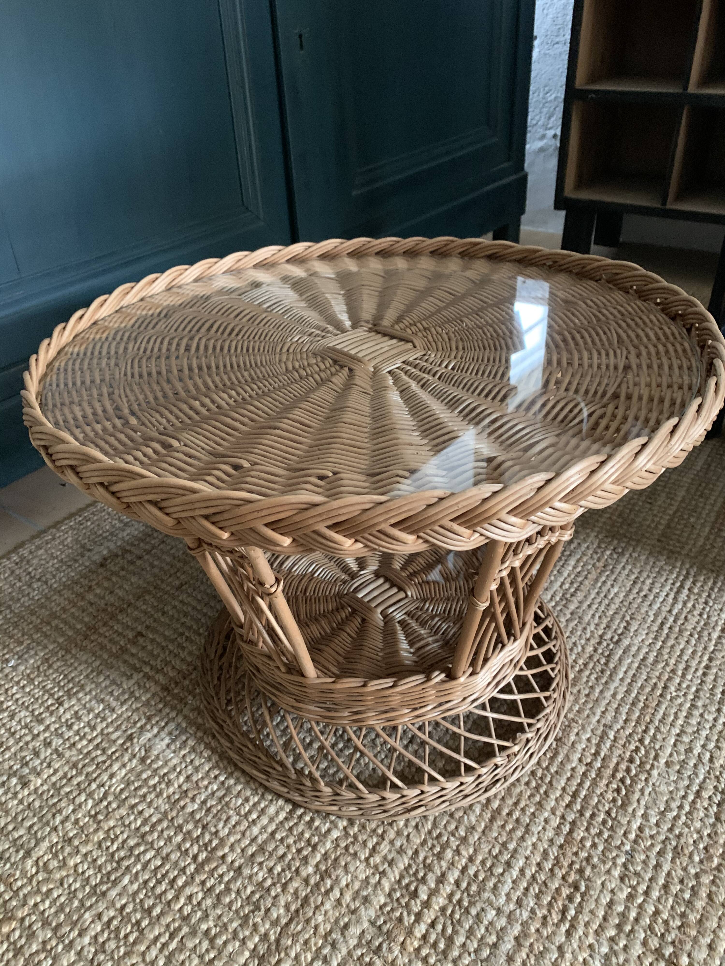 Round wicker coffee table