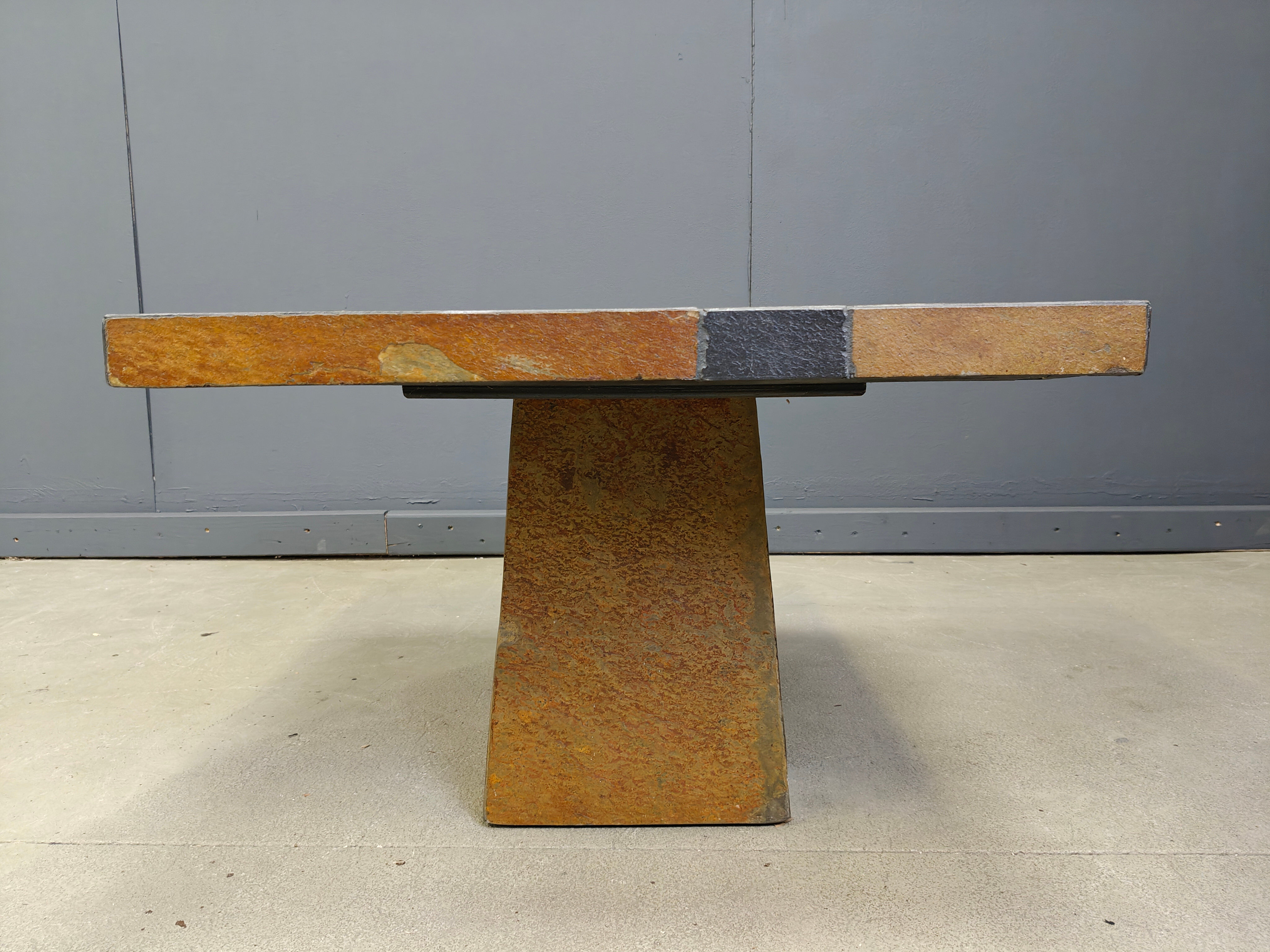 Slate stone brutalist coffee table, 1980s
