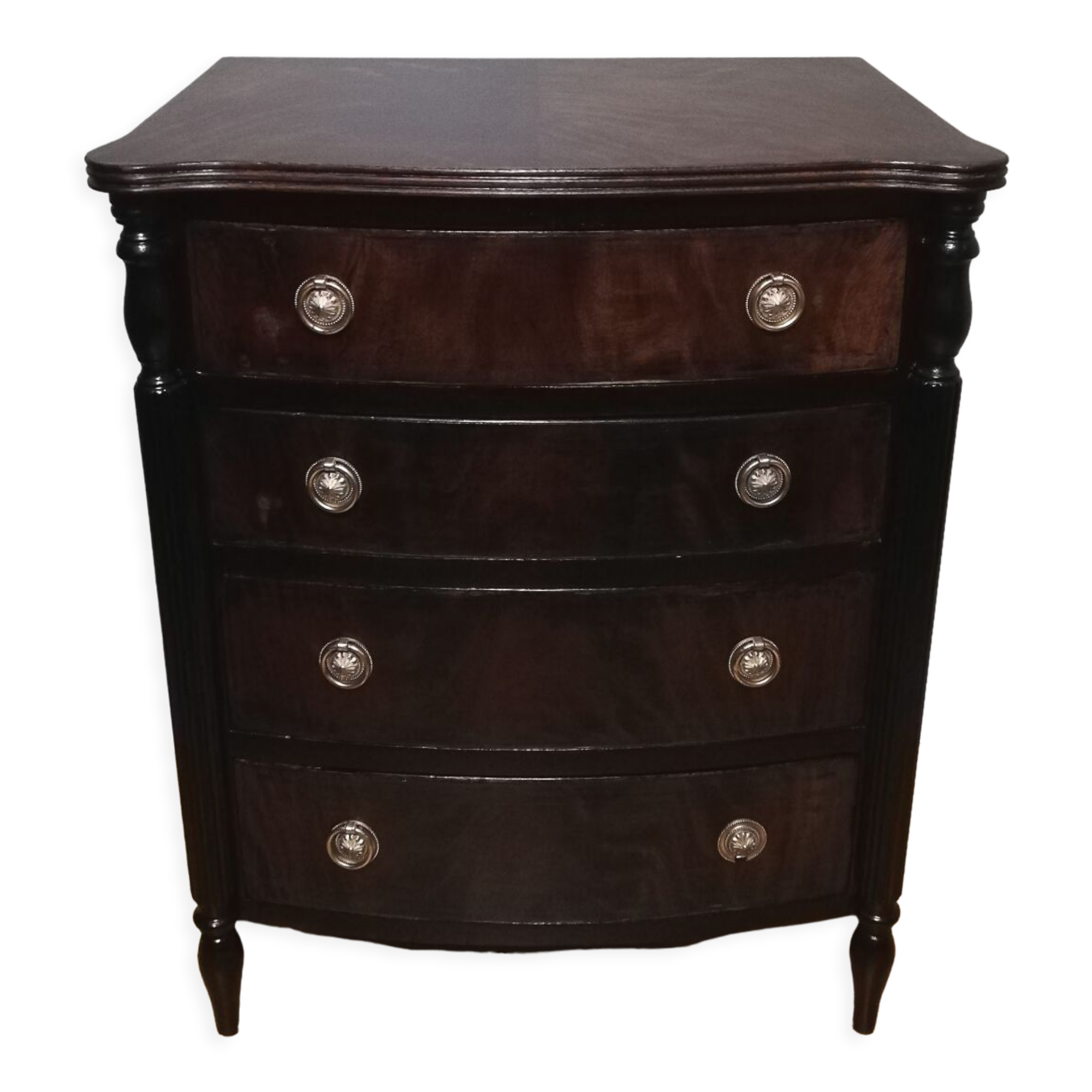 Chest of drawers 4 drawers in walnut and blackened wood.