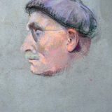 Pastel painting "Profile of a man at the beret" circa 1950