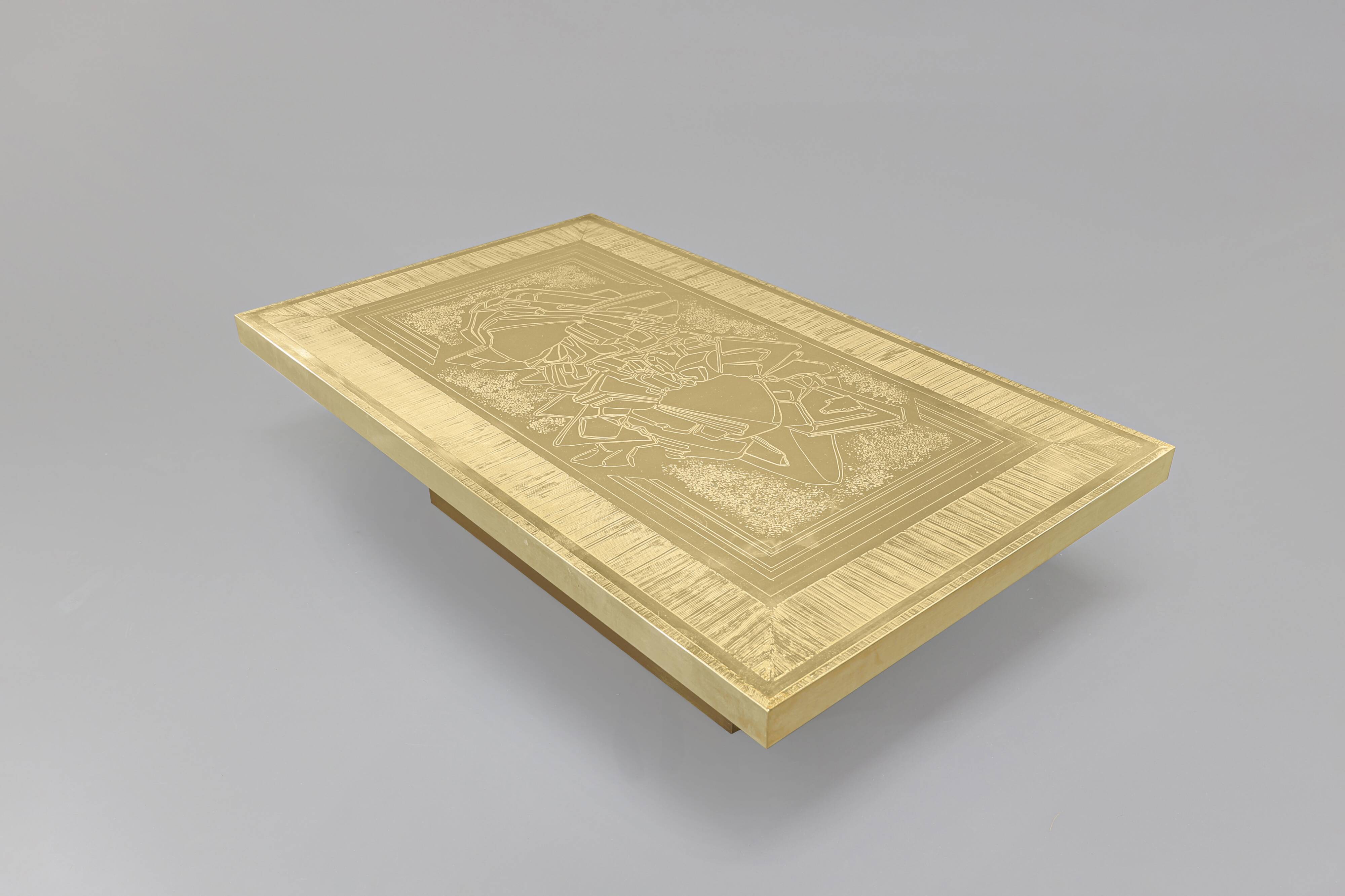 Brass etched coffee table by Lova Creation, Belgium, 1980s.