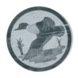 Duck wall plate engraved in vintage gray stone