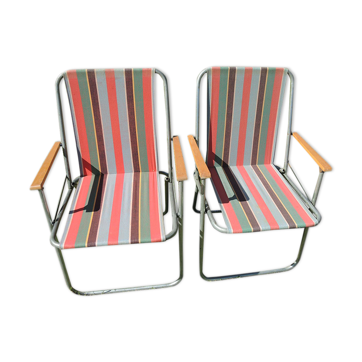 2 old camping chairs pattern bayadère