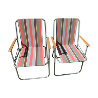 2 anciennes chaises de camping motif bayadère