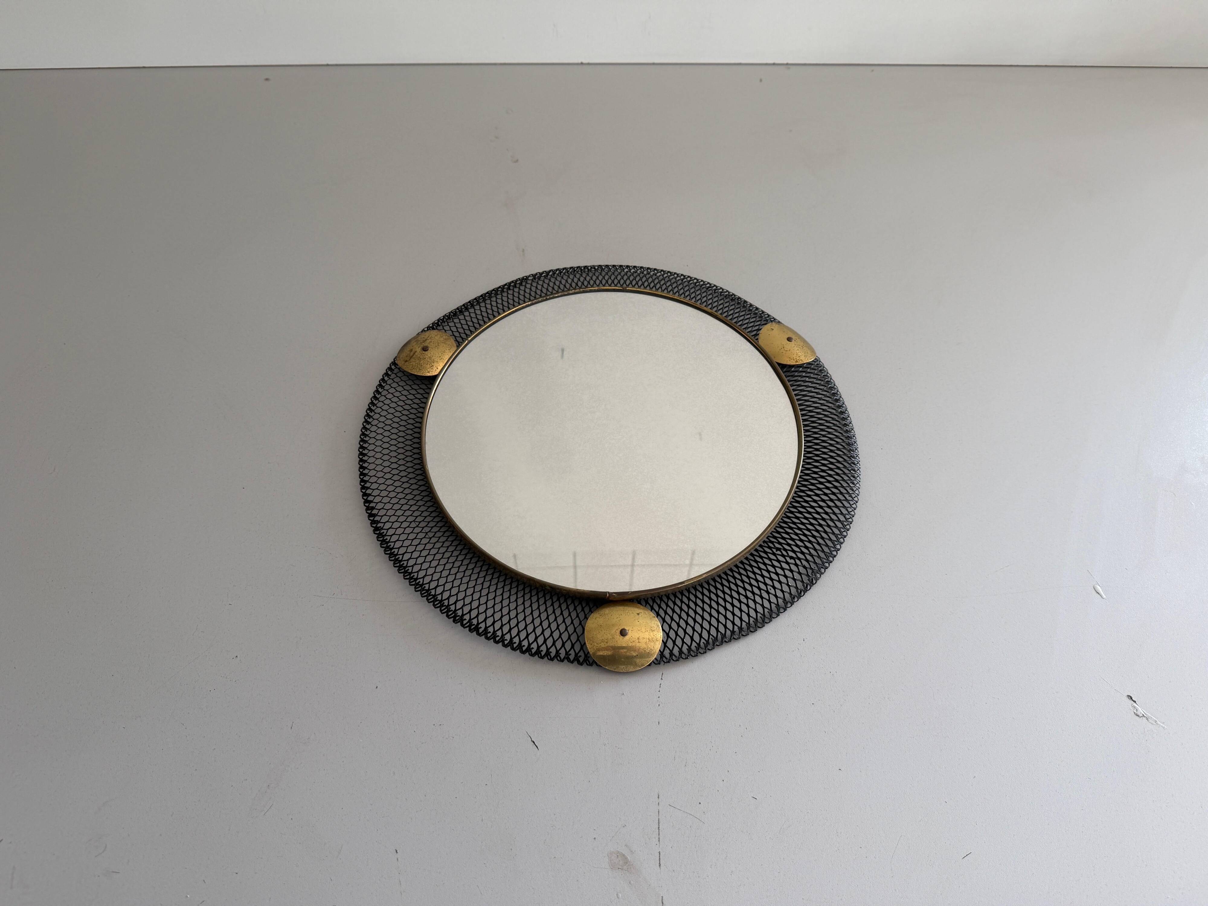 Round wall mirror in brass and black wire, 1960s, Germany
