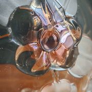 Vintage Frosted Glass Footed Bowl – Relief Decor of Pink Flowers