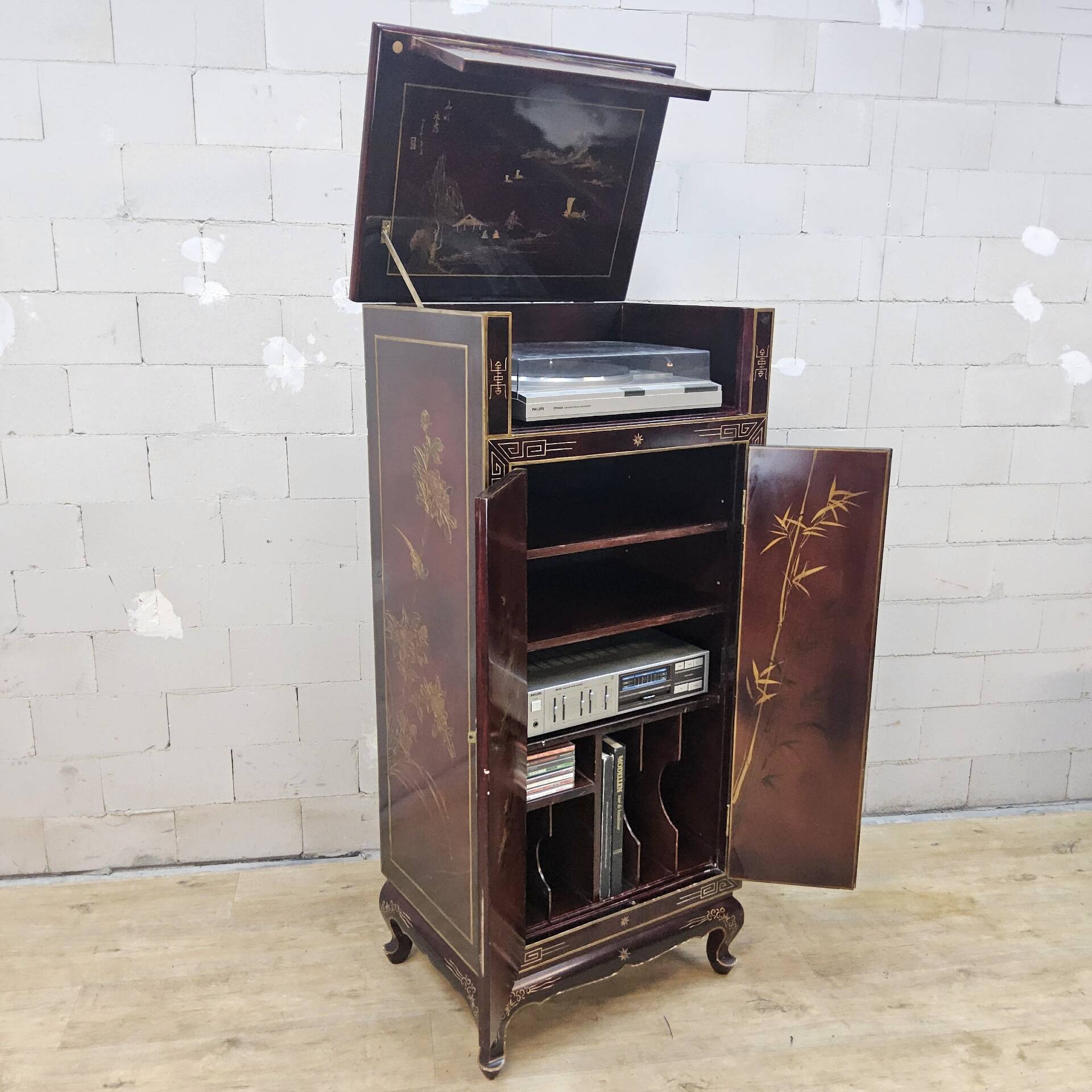 Vintage Chinese record player cabinet / Asian vinyl cabinet