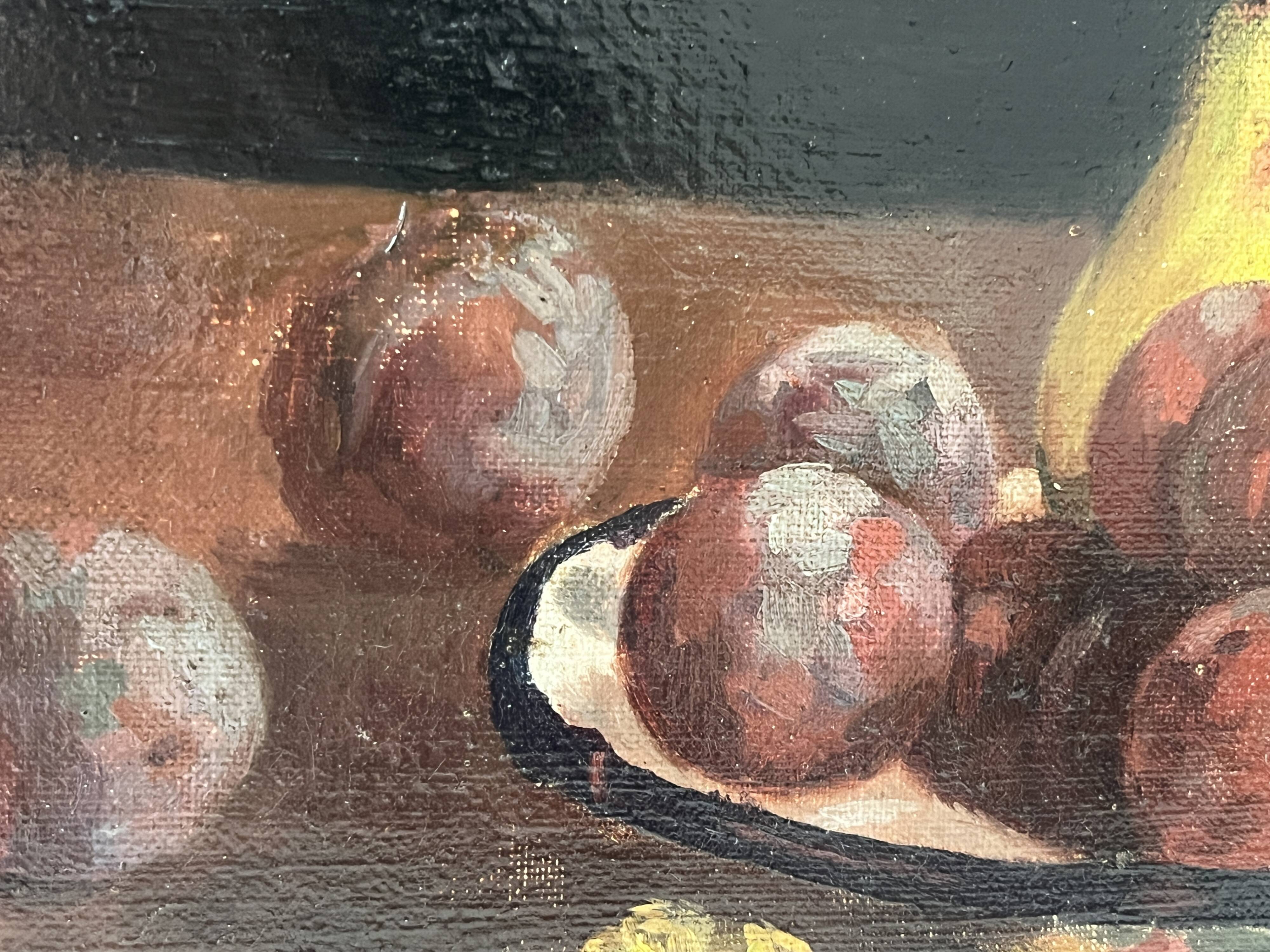Oil on canvas of a still life with pears 1911, antique framed painting