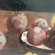 Oil on canvas of a still life with pears 1911, antique framed painting