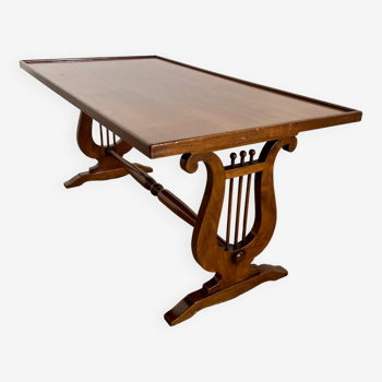Ancienne table basse directoire bois rectangulaire à montants latéraux en lyre