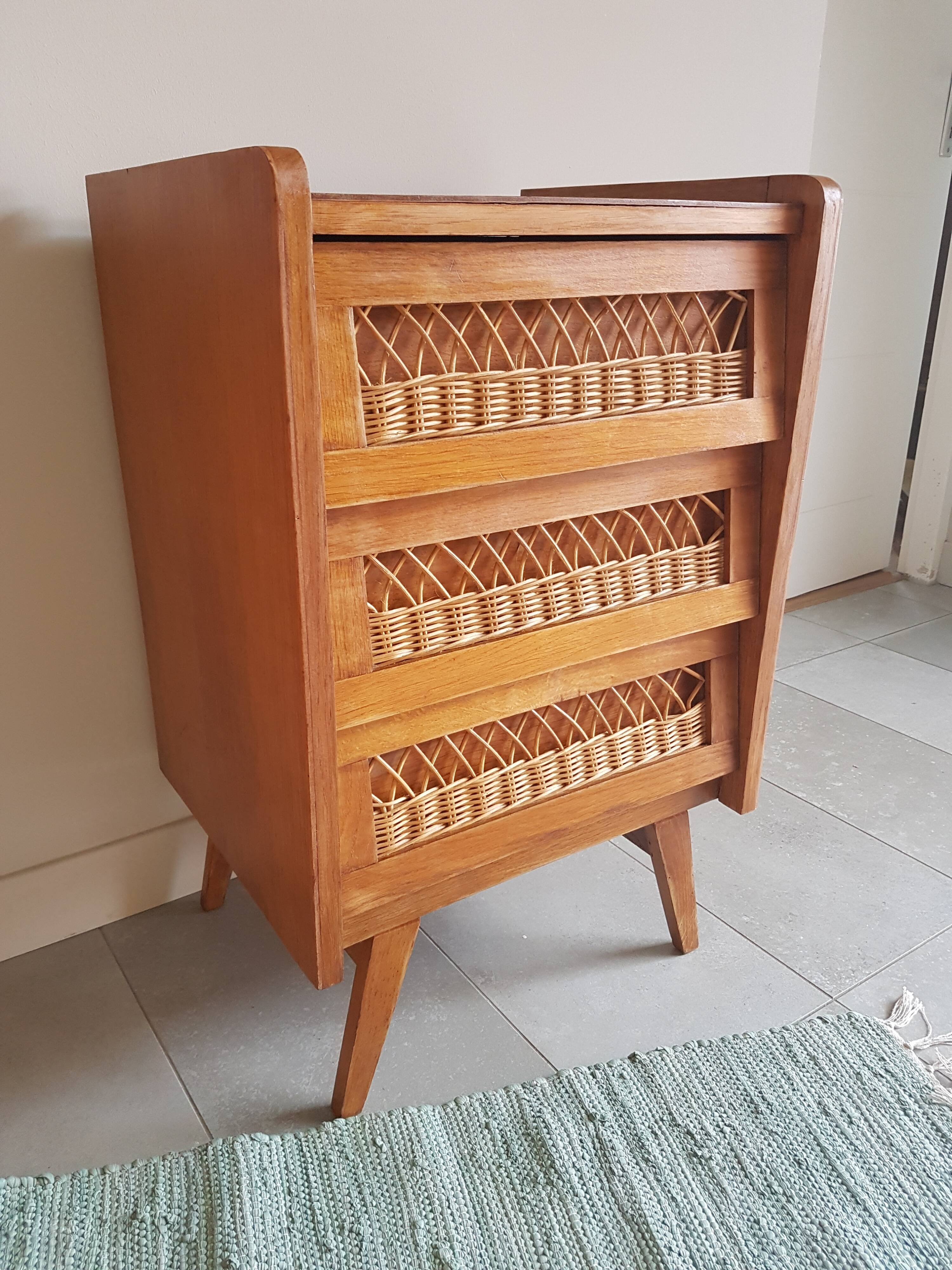 Wood and rattan dresser