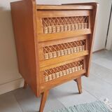 Chiffonnier bois et rotin restauré