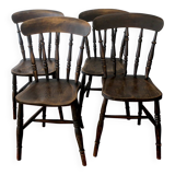 Lot de 4 chaises de salle à manger anciennes en chêne patiné, XIXe siècle