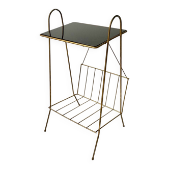 Table d’appoint porte revue laiton verre fumé vintage années 60