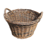 Old round wicker linen basket, dark rattan