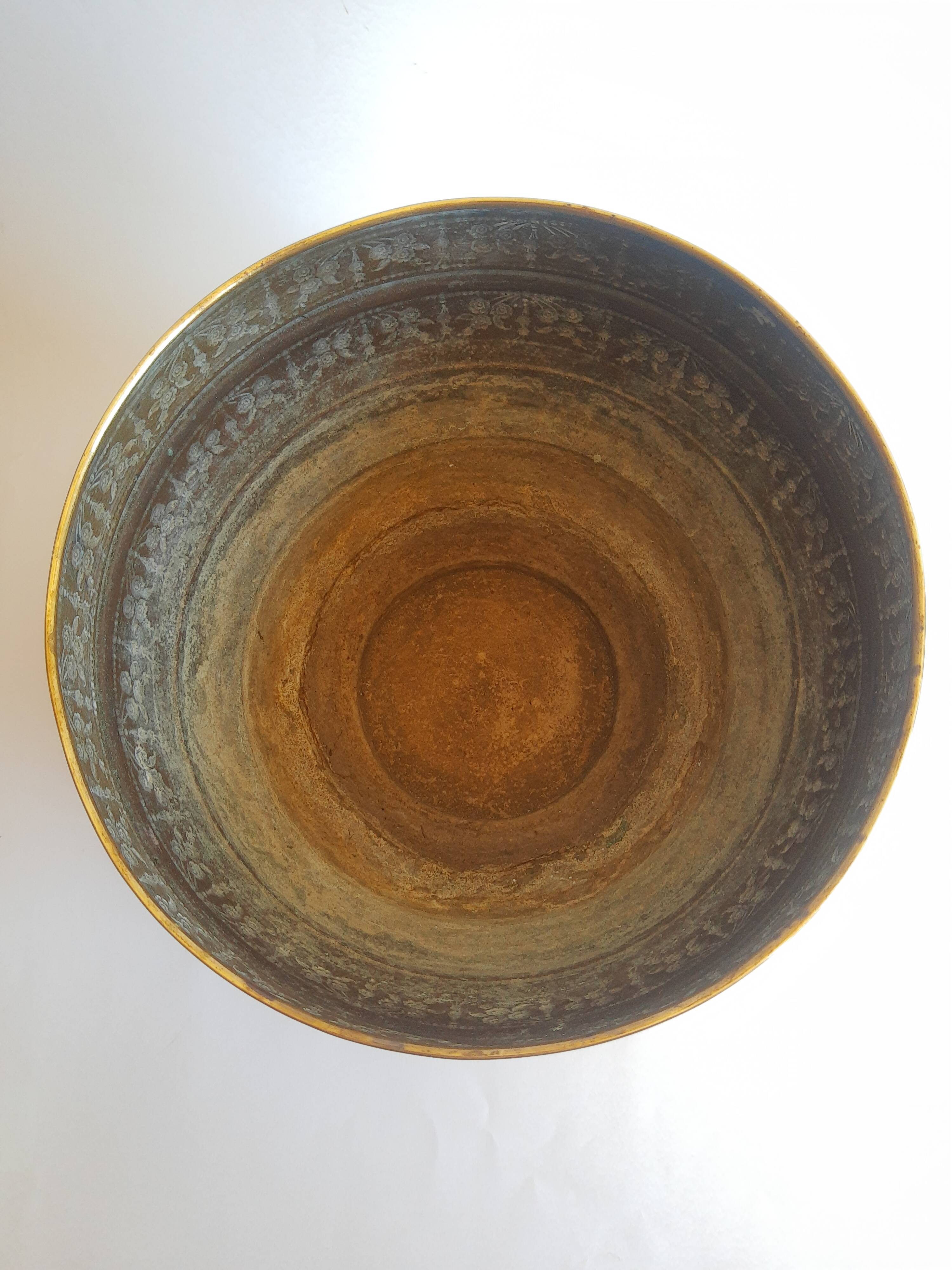 Old vintage brass floral frieze pot cover