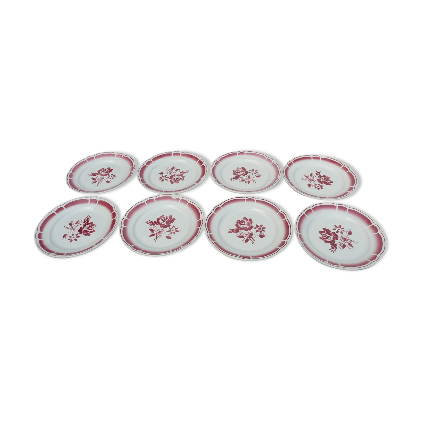 Set de 8 assiettes badonviller art déco  fleurs rouges