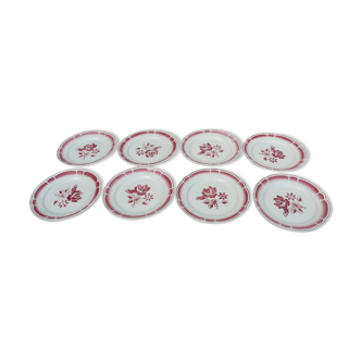 8 plates badonviller art deco red flowers