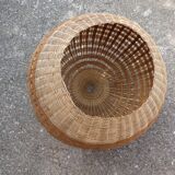 Suspension boule en paille de rotin