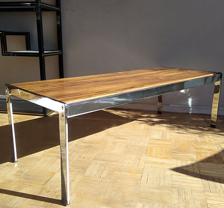 Coffee table in chrome and rosewood metal 1970
