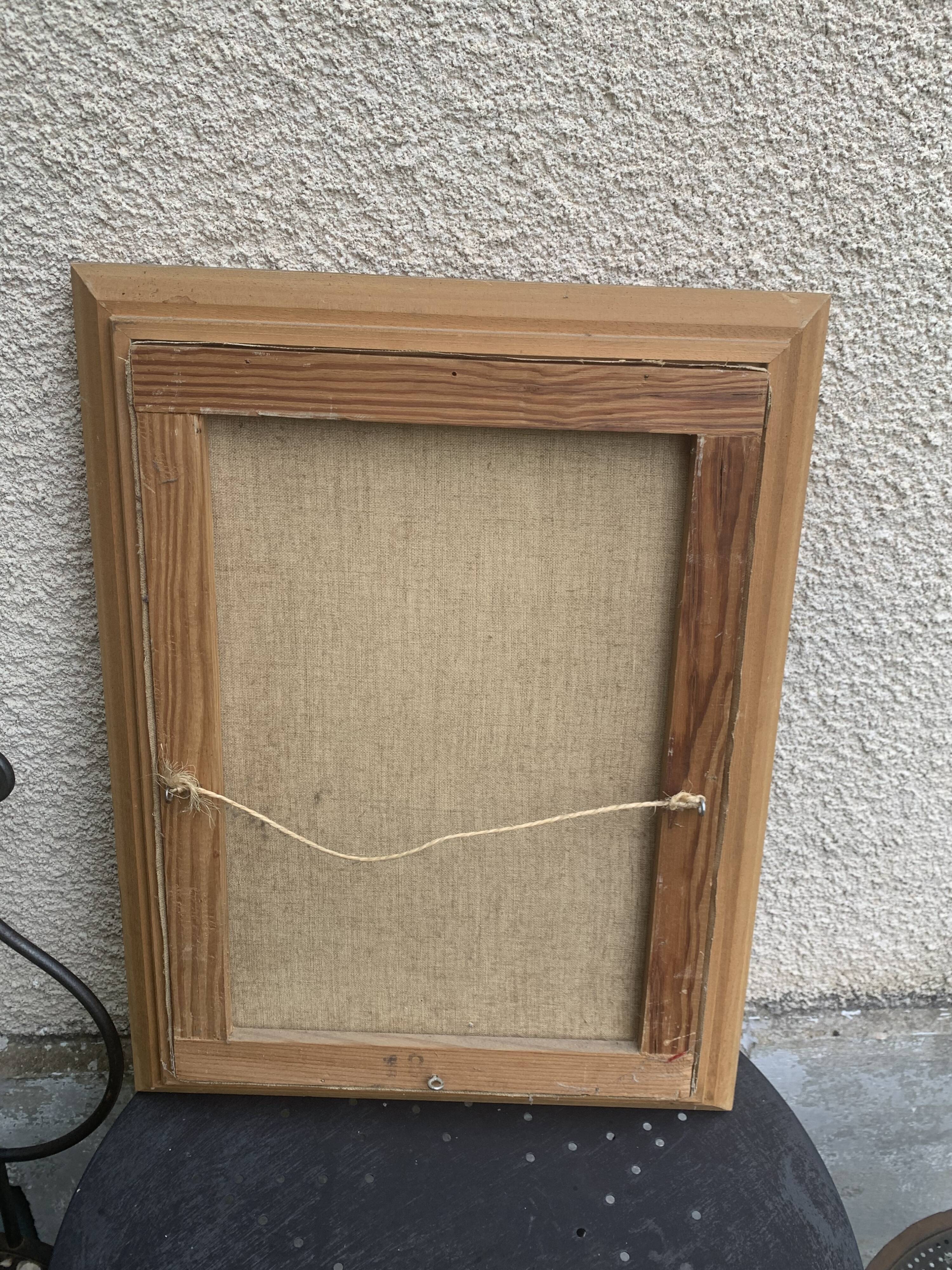 Painting signed J.Trillaut city scene framed vintage canvas 1969