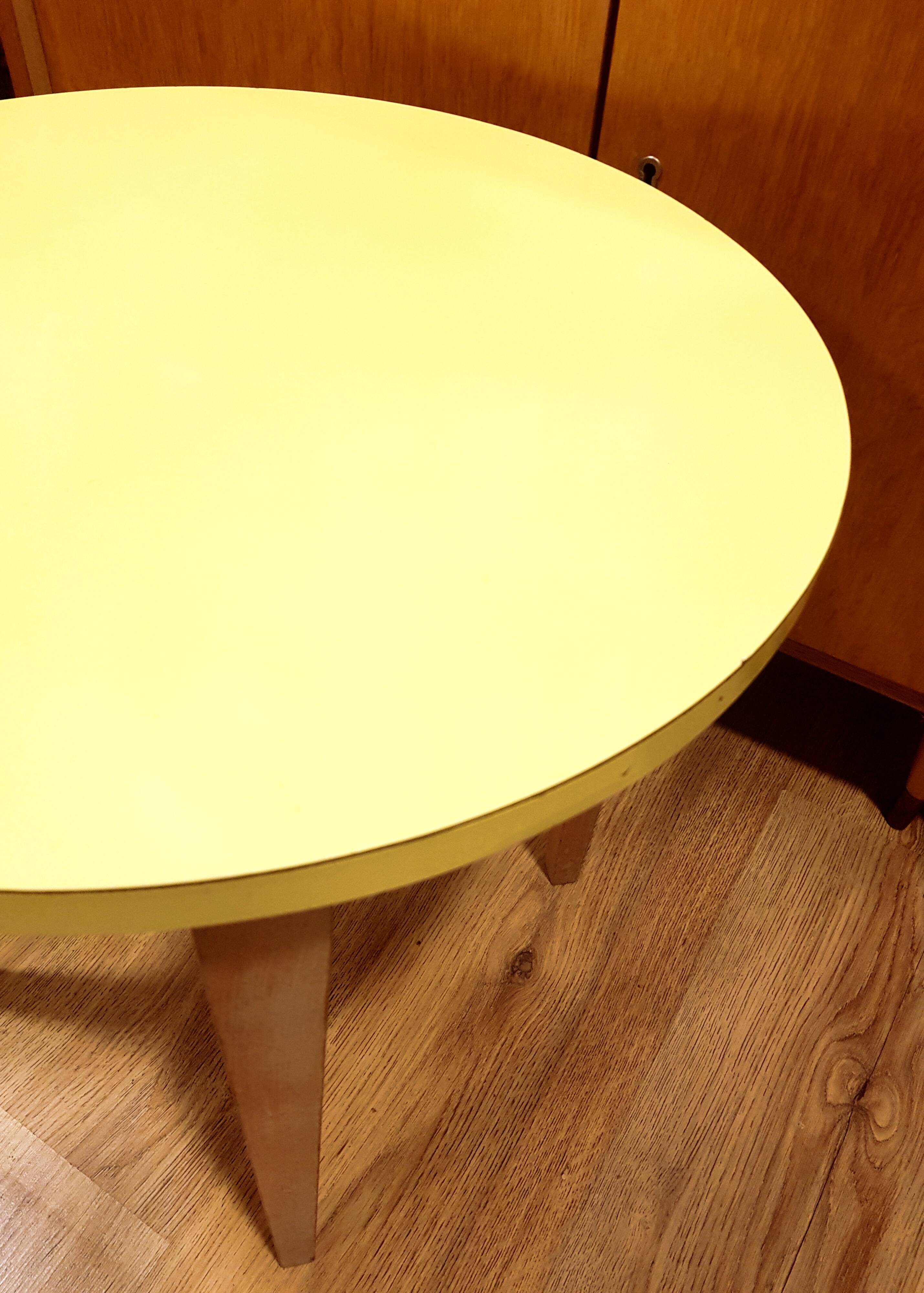 Yellow formica & wood side table