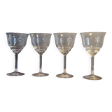 4 antique water glasses, engraved and cut crystal - 1940s