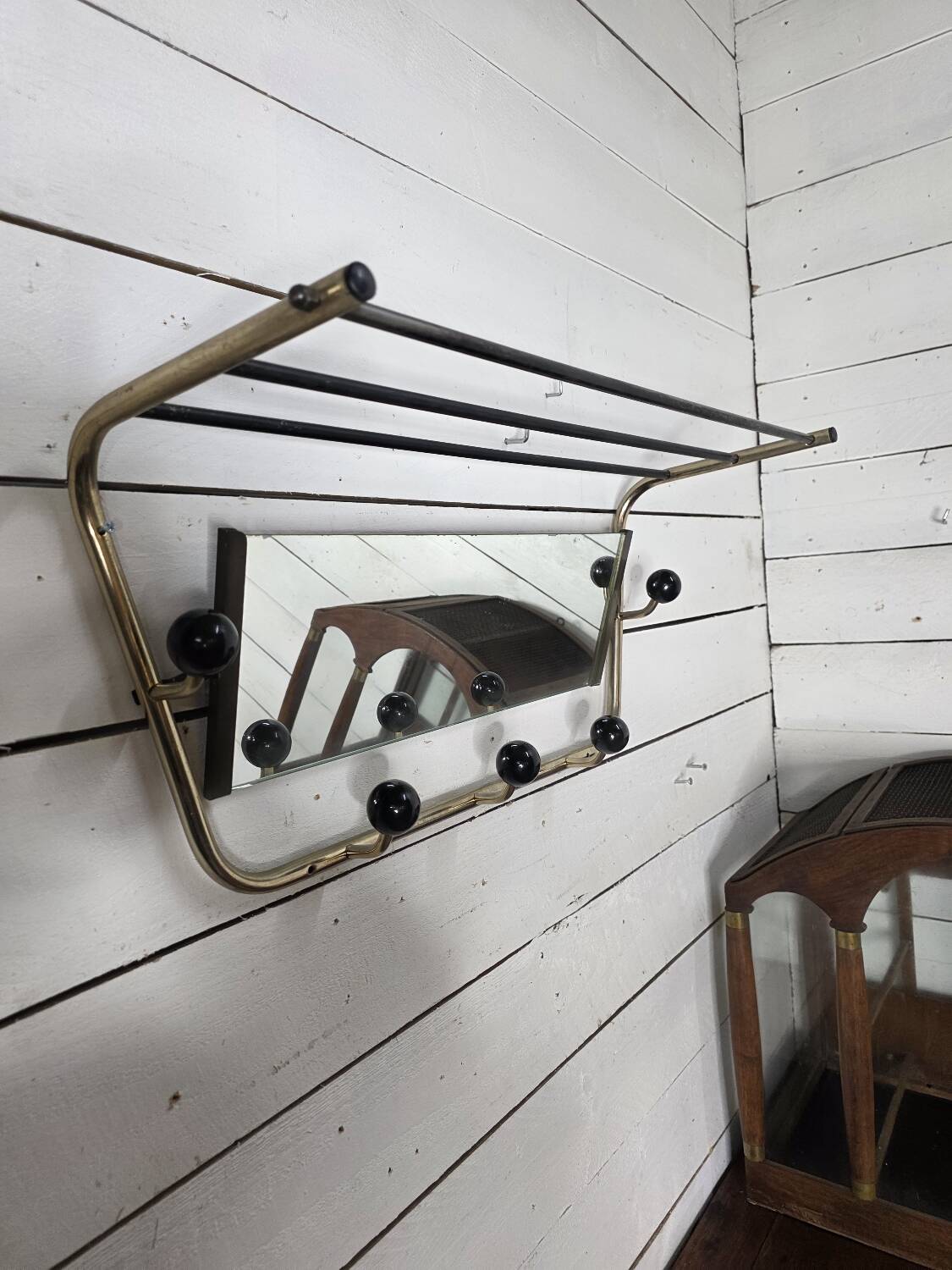 Vintage coat rack with pivoting mirror from the 60s