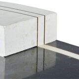 Unique Writing Desk with Black and White Stone Veneer and Brass Inlays