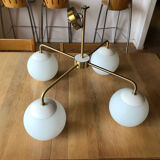 Pendant lamp 4 globes brass art deco