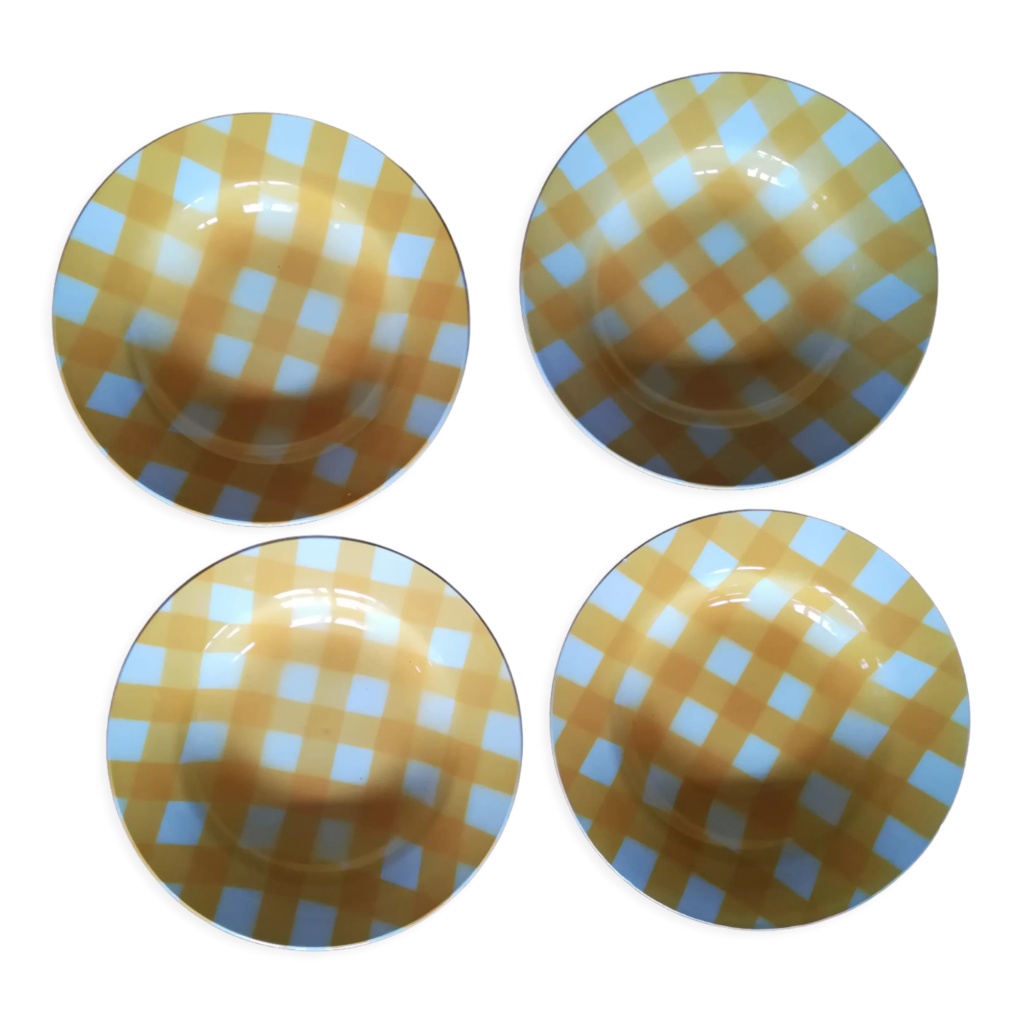 Set of 4 hollow plates Digoin yellow scottish model