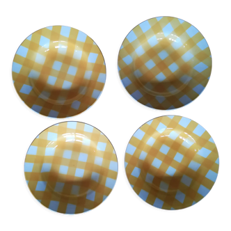 Set of 4 hollow plates Digoin yellow scottish model