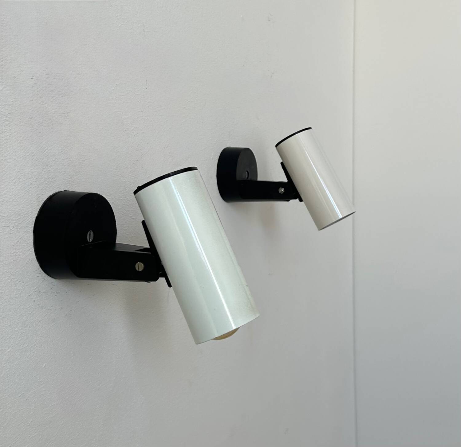 Pair of vintage adjustable wall lights, white metal, France 1970