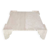 Grande table basse carrée en travertin de Claude Berraldacci. Années 90. France.