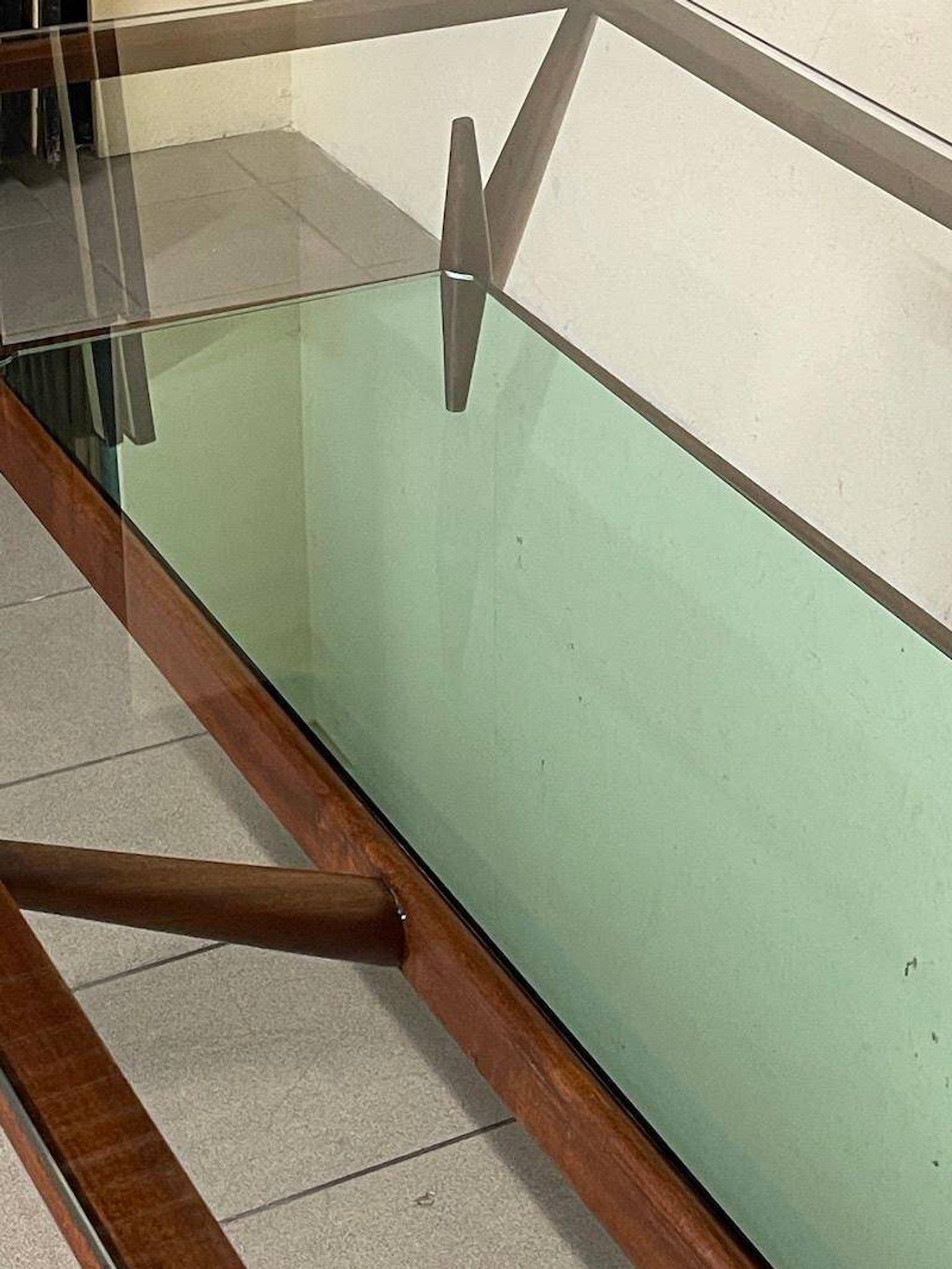 1950s Italian Wooden Table with Double Glass Top