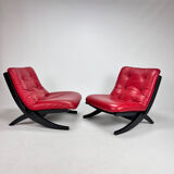 Set of 2 Vintage Black and Red Scissor Chairs, 1970s