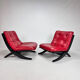 Paire de chauffeuses à ciseaux vintage noir et rouge, années 1970