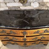 "Louis XIV" style commode with green Alpine marble and walnut burl.