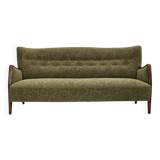 1960s, Danish 3-seater sofa, green furniture velour, ash wood legs.