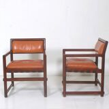 Pair of small leather dining seats or chairs by Edward Wormley