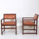 Pair of small leather dining seats or chairs by Edward Wormley