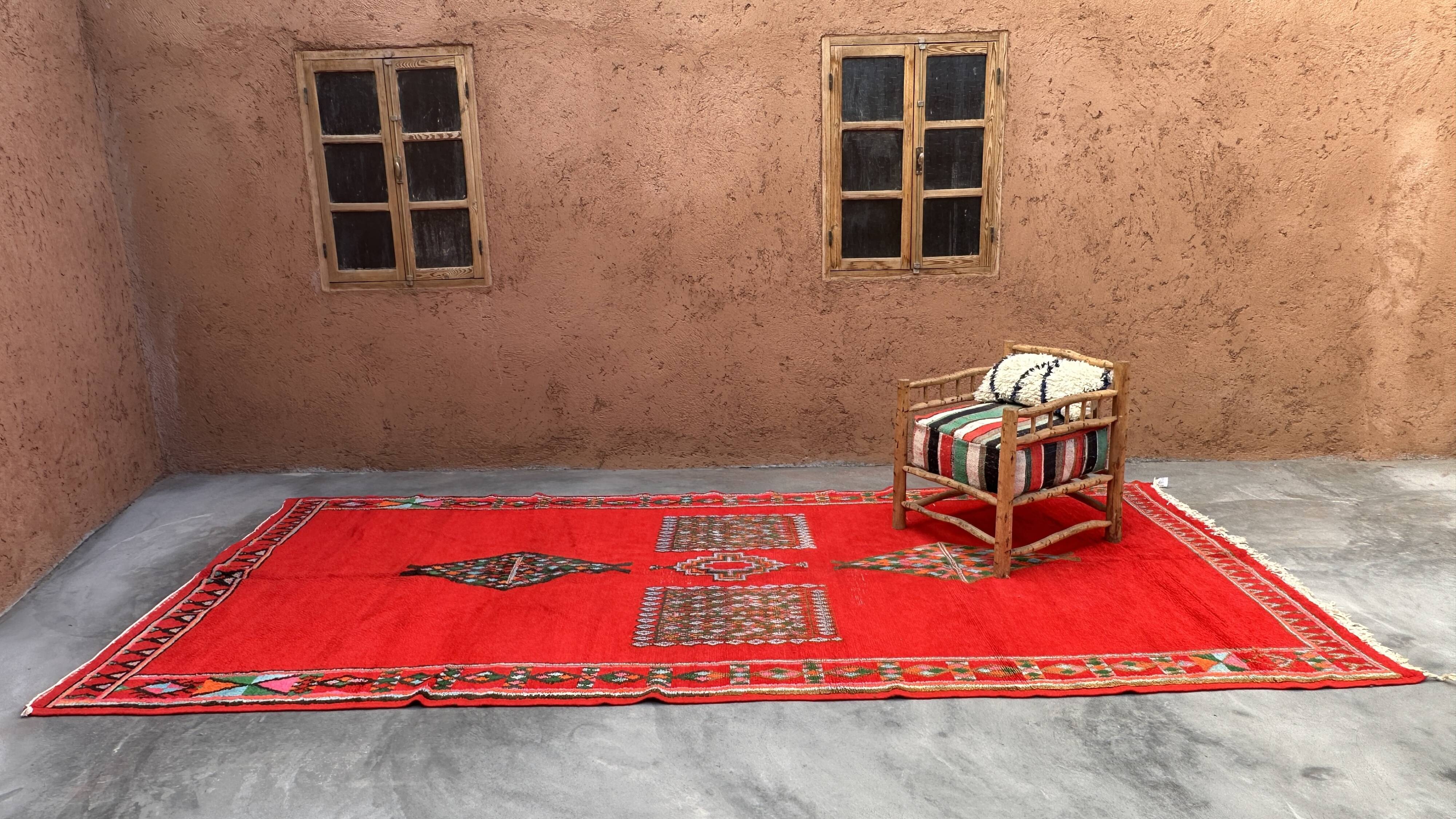 Tapis Marocain Boujad rouge - 443 x 203 cm